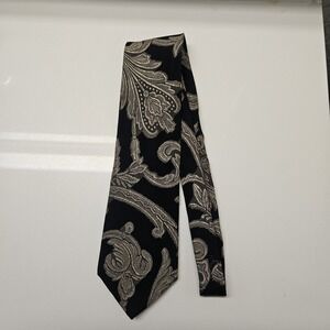 Gianfranco Ferre Mens Silk Blend Neck Tie Paisley Black Brown Gold Made In Italy